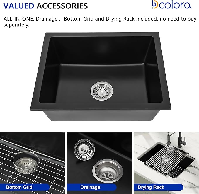 Dcolora 22 Inch Quartz Composite Bar Sink Black Undermount Small Granite - Image 5