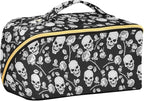 Makeup Organizer Bag, Skull with Rose Print Travel Makeup Bags Makeup Vanity Case Large Capacity Rhombus Cosmetic Toiletry Bag for Girl Women Ladies