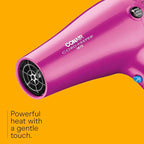 Conair Hair Dryer with Retractable Cord, 1875W Blow Dryer, 3 Heat Settings, 2 Speeds, Blow Dryer with Diffuser and Concentrator Attachments, Ionic + Tourmaline Technology, Pink