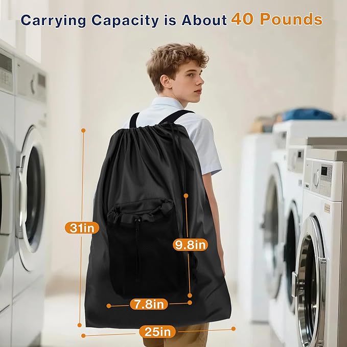 2-Pack Backpack Laundry Bags, Heavy Duty Laundry Bag Backpacks - Image 2