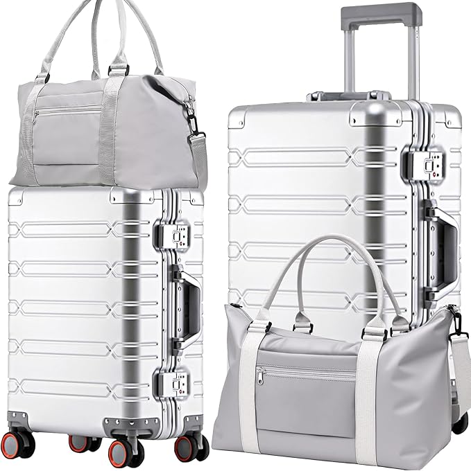 WEICHEN Set of 2 All Aluminum Magnesium 20 in Carry On and 29 in Checked Luggage by WEICHEN