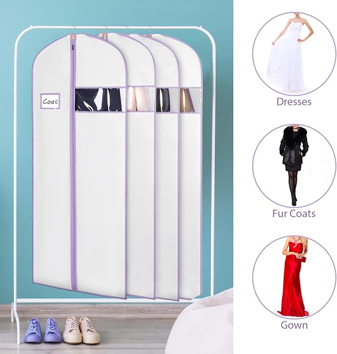 Syeeiex 60'' Garment Bags for Hanging Clothes, Dress Garment Bags for Gowns - Image 3