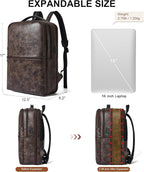 Vegan Leather Laptop Backpack for Women&Men, 16 Inch Expandable Backpack - Image 4