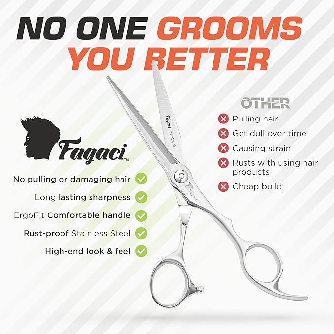 Fagaci Professional Hair Scissors 6' Razor Sharp Blades, Fine Cutting ATS314 Steel Hair Cutting Scissors