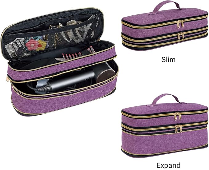 Hair Dryer Travel Carrying Case, Curling Iron Storage Bag, Slim Expandable Handheld Dual-Layer Travel Storage Bag for Dryer/Hair Tool Organizer/Style Organizer