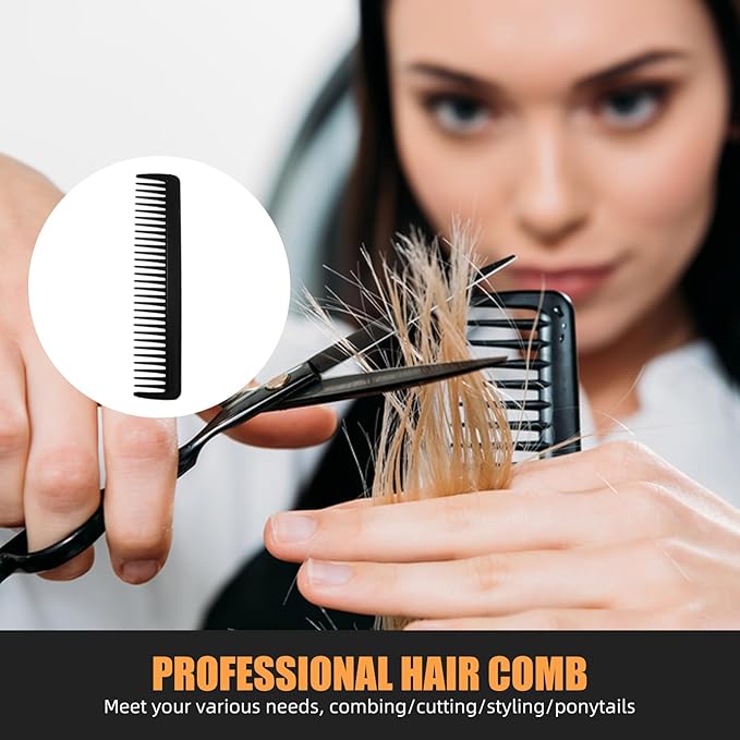 Professional Hair Comb Set 6-Piece – Barber & Salon Hair Cutting and Styling Combs Kit – Fine & Wide Tooth, Rat Tail & Sectioning Hairdressing Combs for All Hair Types