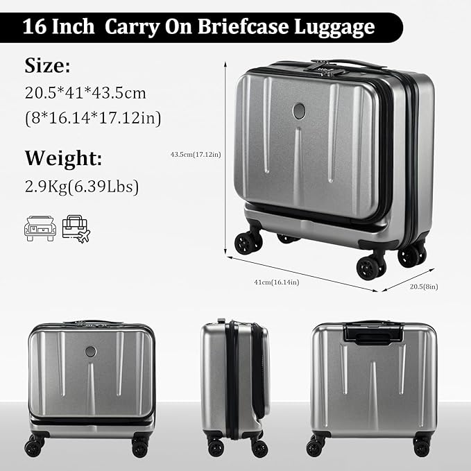 16 Inch Carry On Luggage with 2 Compartments - Image 9