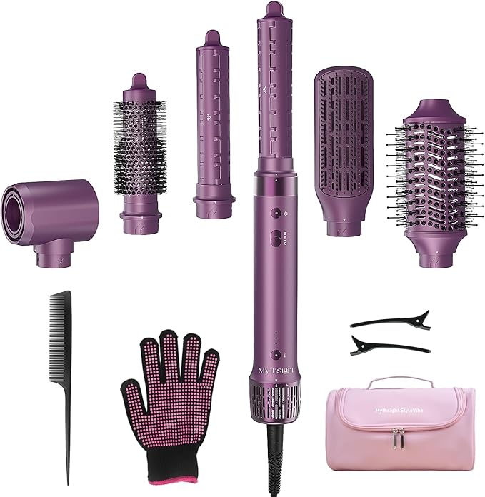 StyleVibe 6-in-1 Air Styler, Hair Dryer & Blow Dryer Brush with Travel Case - Auto Wrap Curls (L/R), Fast Drying, Thermal Round Brush for Smooth Blowouts & Frizz-Free Volume, No Heat Damage