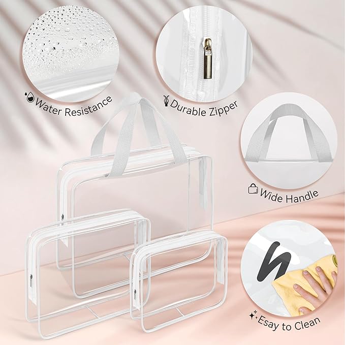 TISRATOK 10 PCS Clear Travel Makeup Toiletry Bag, Plastic PVC Cosmetic TSA - Image 6