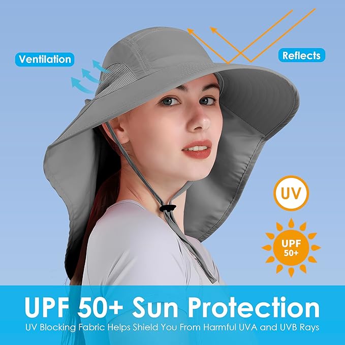 Womens Sun Hat UV Protection, Foldable Waterproof Wide Brim Bucket Hats - Image 3