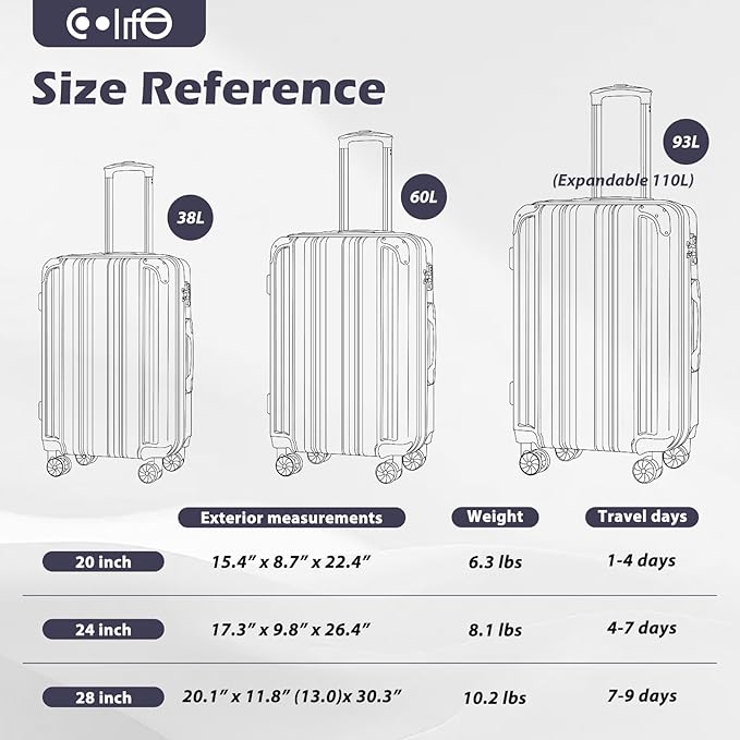Coolife Luggage Expandable Suitcase PC+ABS Spinner 20in 24in 28in Carry on) - Image 7