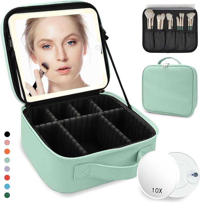 Travel Makeup Bag, with Mirror 3 Color Setting and Detachable 10x Magnifying by MORMIDTravelMakeupBag