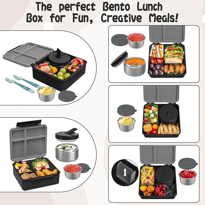 Kids Bento Lunch Box with 8oz Soup Thermo, Kids Leakproof Lunch Food Containers - Image 4