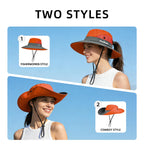 Ponytail Sun Bucket Hats for Women UV Protection Foldable Wide Brim (1-orange)
