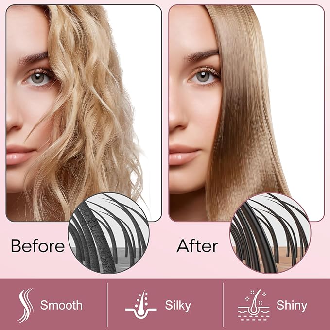Hair Straightener Brush - SIQUER Ionic Hair Straightening Brush with 13 Temps LCD Display 45s Fast Heating 60mins Auto-Off Anti-Scald Ceramic Hair Straightener Comb for Home Salon, Black