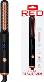 Red by Kiss Heat Real Brush, Auto Shut Off Straightener for All Hair Types, Portable & Easy to Carry, Protective Bristles for Silky Smooth Hair