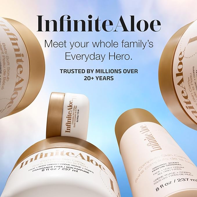 InfiniteAloe réparneu Gold Anti-Aging Formula, Neck Firming, Face Tightening, Anti Wrinkle Face Cream - Organic Aloe Powered with Collagen, Peptides & Retinyl - 6.7oz Jar