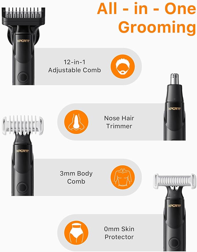 Beard & Nose Hair Trimmer Kit, 12 in 1 Rotating Comb, Travel Body Hair Electric - Image 9