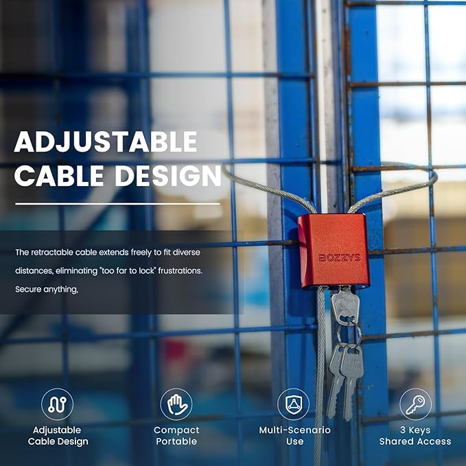 Adjustable Cable Locks with 3 Keys | 6.56ft L x 1/6in D Aluminum Steel Cable - Image 8