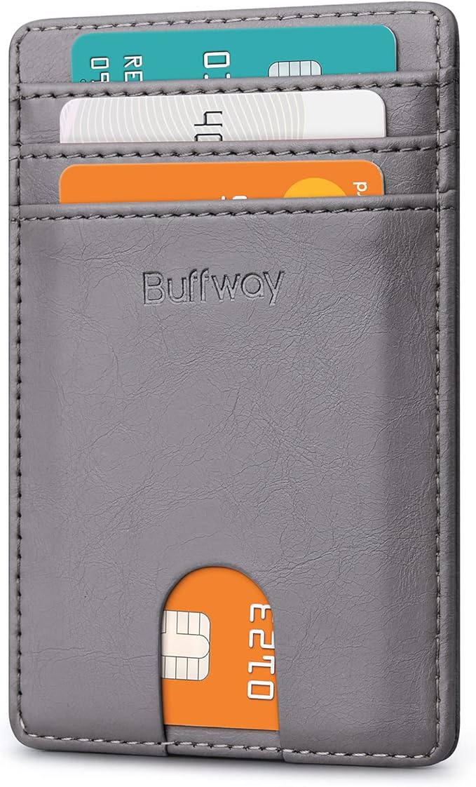 Buffway Mens Slim Wallet, Minimalist Thin Front Pocket Leather Credit Card by Buffway