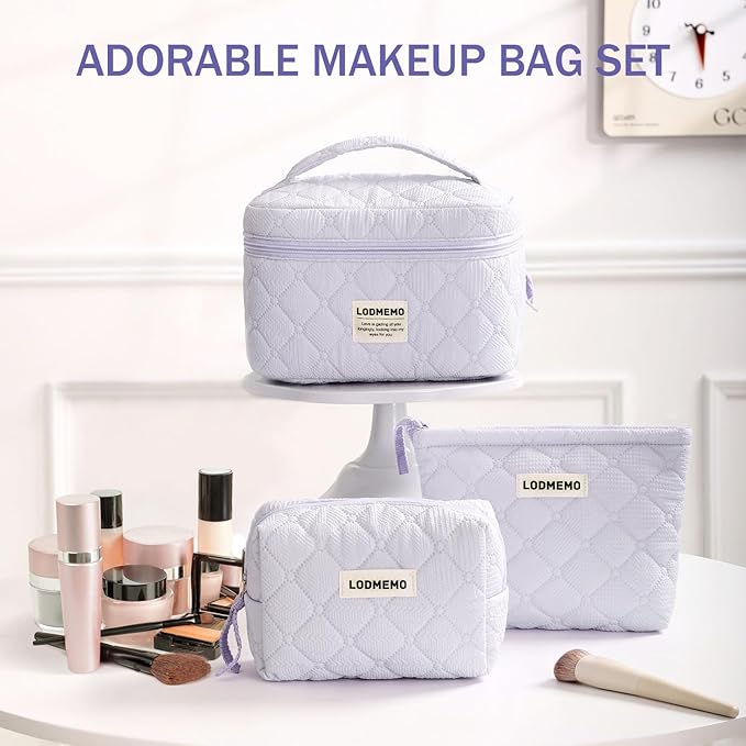 Makeup Bag 3 PCS Cosmetic Bags for Women, Large Travel Make up Bag Set Cute - Image 7