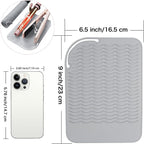 Heysam Silicone Pad Heat Resistant Mat for Curling Irons, Flat Iron Hair Straightener Mat, Portable Travel Mat Pouch for Vanity Salon, 9"x6.5" Heat Tools Sleeve Pad and Flat Iron Travel Case, Gray