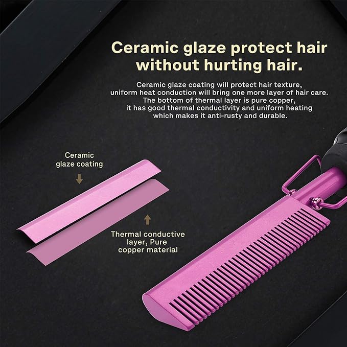 Electric Hot Comb Hair Straightener Heat Pressing Comb Curling Flat Iron Curler Hair Straightener Brush for Natural Black,Anti-Scald Beard Straightening Electric Press Comb