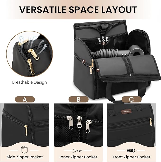Wig Storage Bag Holds 3 Wigs Hair Tools Travel Bag Full-Open Breathable Organizer Case for Clips, Hair Dryer, Flat Curling Iron Brushes,Cosmetic Toiletry Tote Christmas Gift for Women Stylist