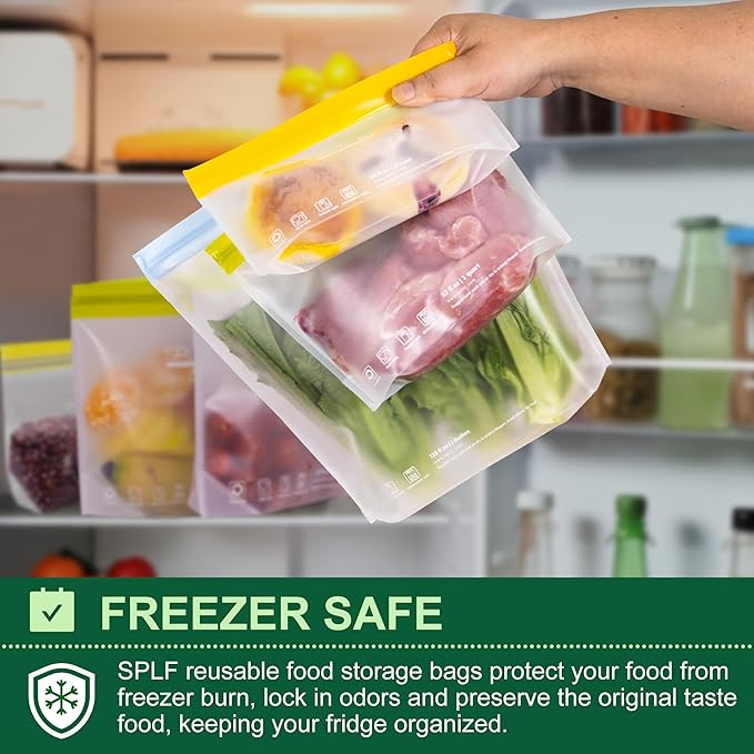 SPLF 6 Pack Stand-Up Reusable 2 Gallon Freezer Bags Dishwasher Safe, Reusable - Image 5
