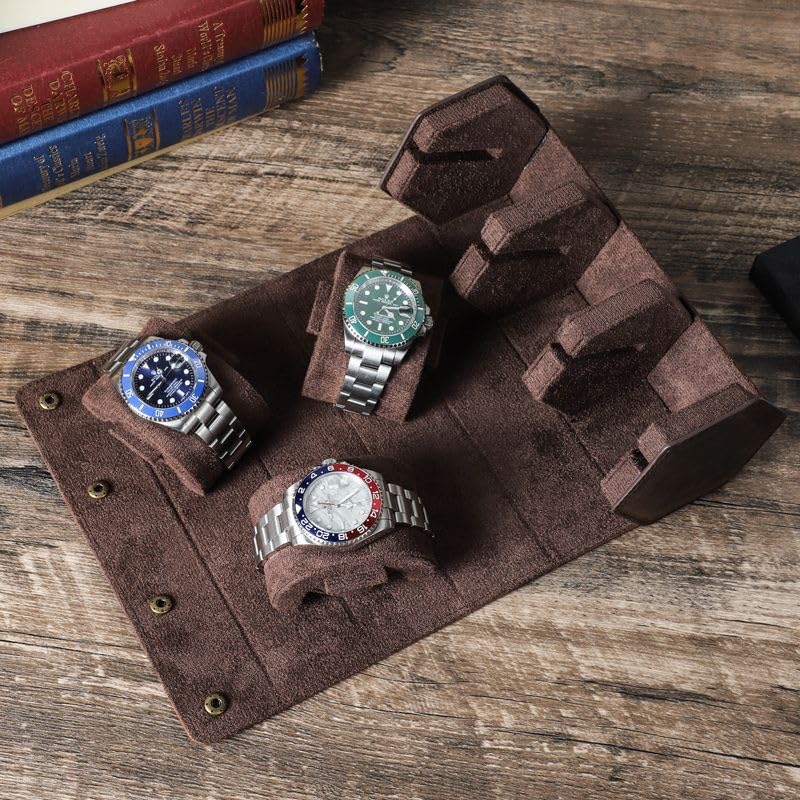 Genuine Leather Watch Roll Travel Case (Hexagon 3 slots)