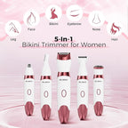 Bikini Trimmer for Women, LED Display Electric Razors for Women, 5-in-1 Electric Shaver, Rechargeable Painless Pubic Hair Trimmer for Legs, Underarms, Face & Sensitive Skin (Purple)