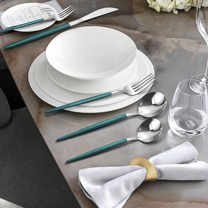 Mirror Silver Green Silverware Set, 20-Piece Stainless Steel Flatware Set - Image 6