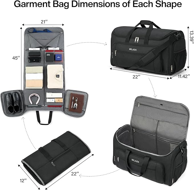 MILADA Convertible 2-in-1 Garment Duffel Weekender Bag Carry On Garment Bags - Image 2