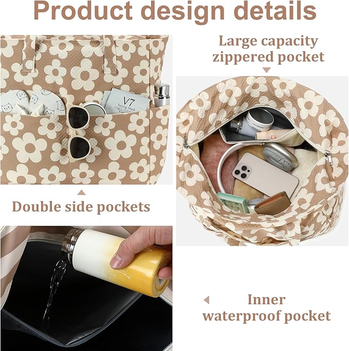 LEDAOU Beach Bag Waterproof Sandproof Women Tote Bag Pool Bag - Image 5