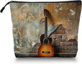 Cosmetic Bags Travel Makeup Toilet Case Waterproof Pouch for Women Girls 6.7X9.45inches - Guitar'S Solitary Pose Against A Rustic Wall