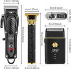 HIENA PRO Hair Clippers for Men Professional, Cordless Barber Clipper & T-Blade Beard/Hair Trimmer Set, Electric Razor Foil Shaver Nose Trimmer Barber Kit, Men's Hair Cutting Kit with 8 Guide Combs