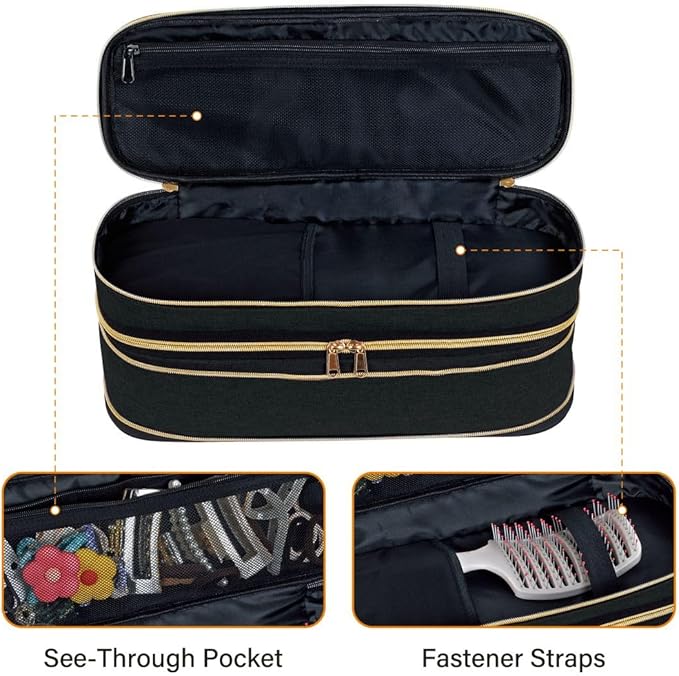 Hair Dryer Travel Carrying Case, Curling Iron Storage Bag, Slim Expandable Handheld Dual-Layer Travel Storage Bag for Dryer/Hair Tool Organizer/Style Organizer