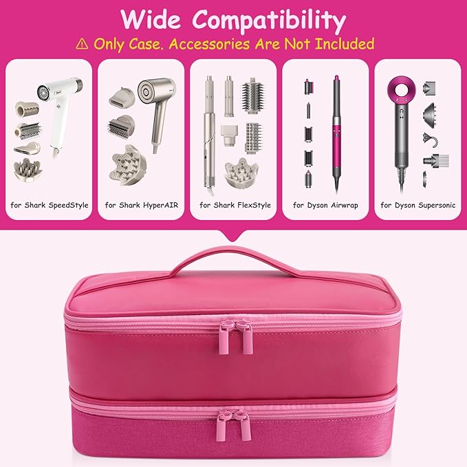 Travel Carrying Case for Hair Dryer for Shark Flexstyle Double-Layer Hair Accessories Tools Storage Bag for Revlon Hairdryer Styler Organizer (P-Pink)