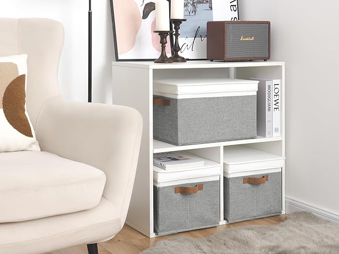 StorageWorks Storage Bins with Lids, Decorative Storage Boxes with Lid and PU - Image 6