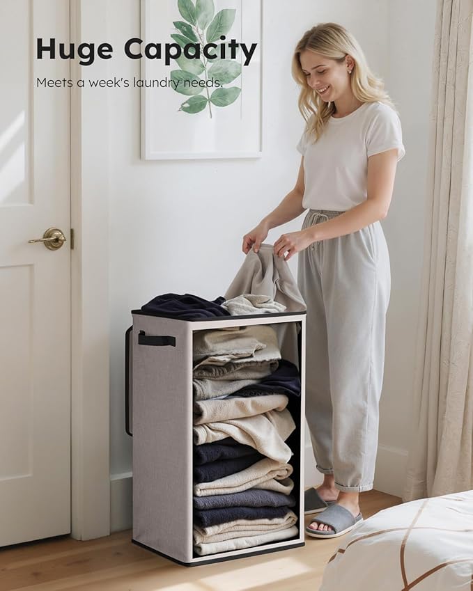 SOLEDI Laundry Hamper with Lid 90L Large & Tall Collapsible Laundry Basket - Image 3