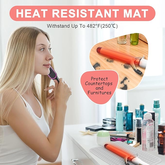 Plus Size Silicone Heat Resistant Mat, Portable Travel Hot Tools Pad Cover for Curling Iron, Flat Iron, Hair Straightener and Other Hair Styling Tools(12.0" x 9.0")