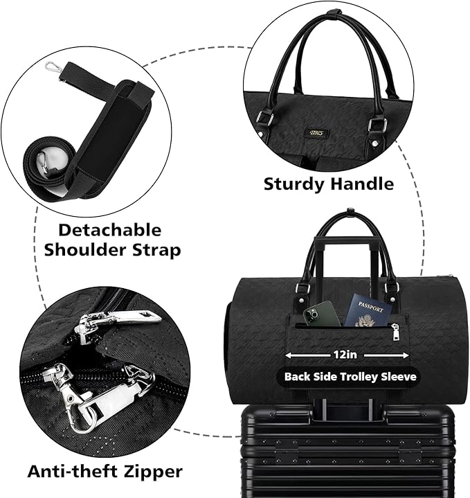 Garment Bag for Travel With Toiletry Bag Convertible Carry On Weekender Bag - Image 3