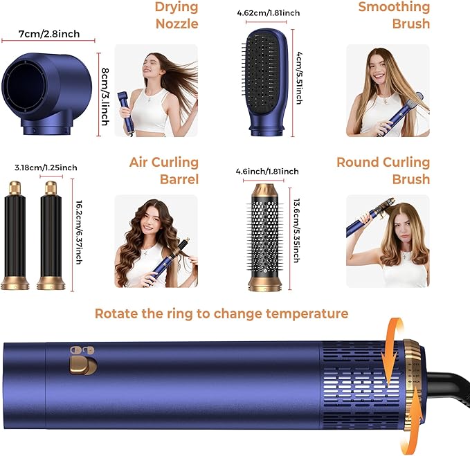 5 in 1 Hair Dryer Brush Set,Professional Negative Ionic Hot Air Styler, Air Curling Wrap Styler,Detachable Blow Dryer Brush With Auto Wrap Curlers,Hair Styling Tools For Straight/Curl/Drying/Smoothing