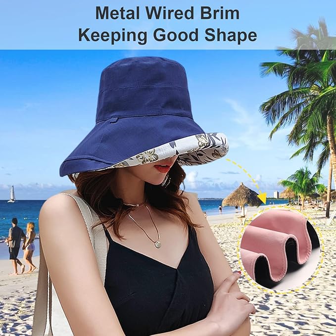 Women Wide Brim Sun Hats Metal Wired Edge Summer UV Protection Beach Fishing Hat - Image 5