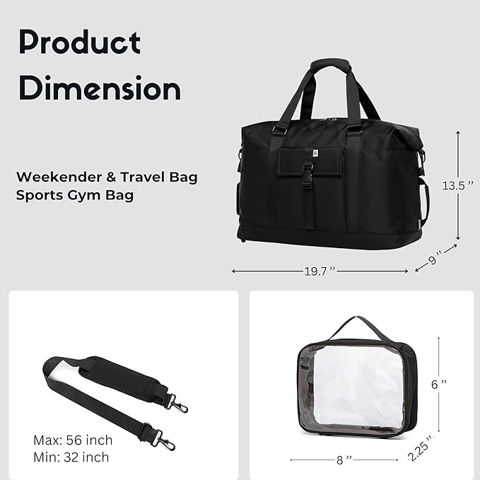 SUNNY BIRD Duffel with Utility Pouch, 40L Weekender Overnight Bag with Shoe - Image 10
