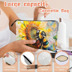 Cosmetic Bags Travel Makeup Toilet Case Waterproof Pouch for Women Girls 6.7X9.45inches - Bee on A Sunflower in Watercolor Painting