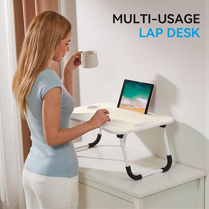 BUYIFY Folding Lap Desk, 23 Inch Portable Wood White Oak Laptop Bed Desk Lap - Image 6