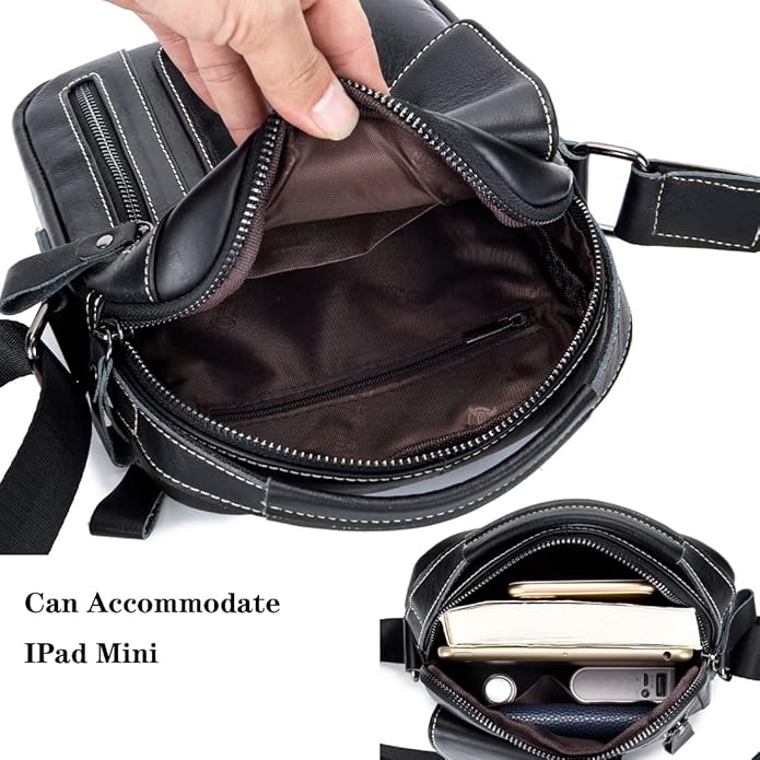 KPYWZER Genuine Leather Shoulder Bag Small Men Messenger Pack Handbag Sling - Image 5