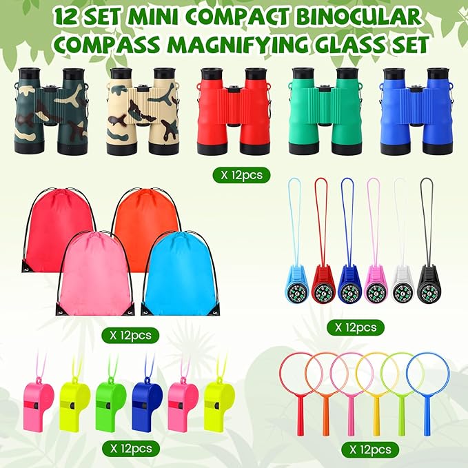 12 Set Binocular Compass Magnifying Glass Set Christmas Birthday Gift Small - Image 2