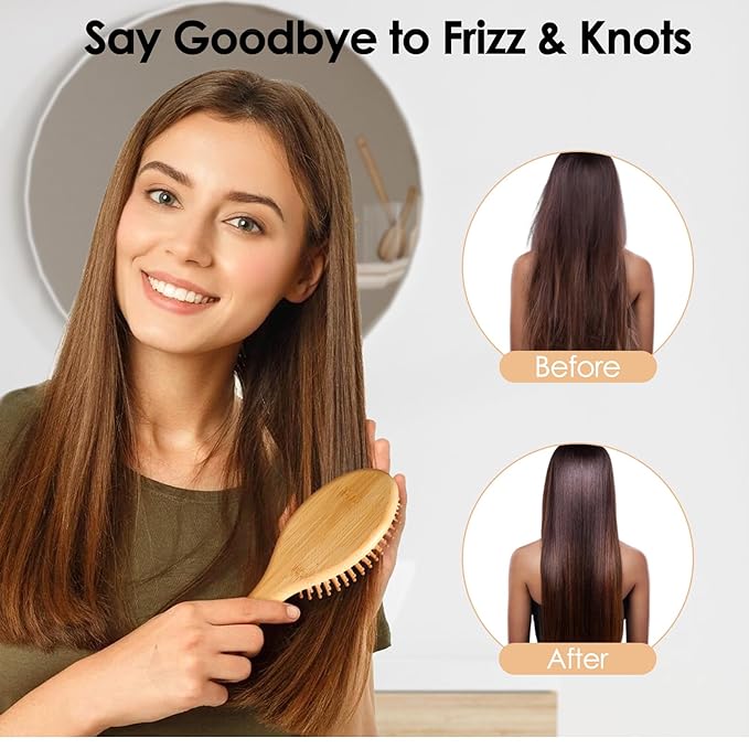Bamboo Brush For Hair Growth,3PCS Natural Bamboo Bristles,for Women Men and Kids,for All Hair Types.